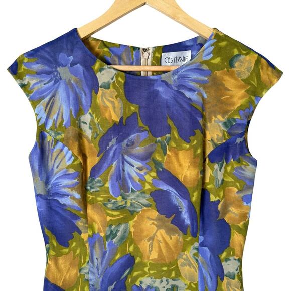 Vintage 80s Purple Orange Floral Cocktail Dress Ruffle‎ Hem Cap Sleeves, Small - Picture 2 of 10